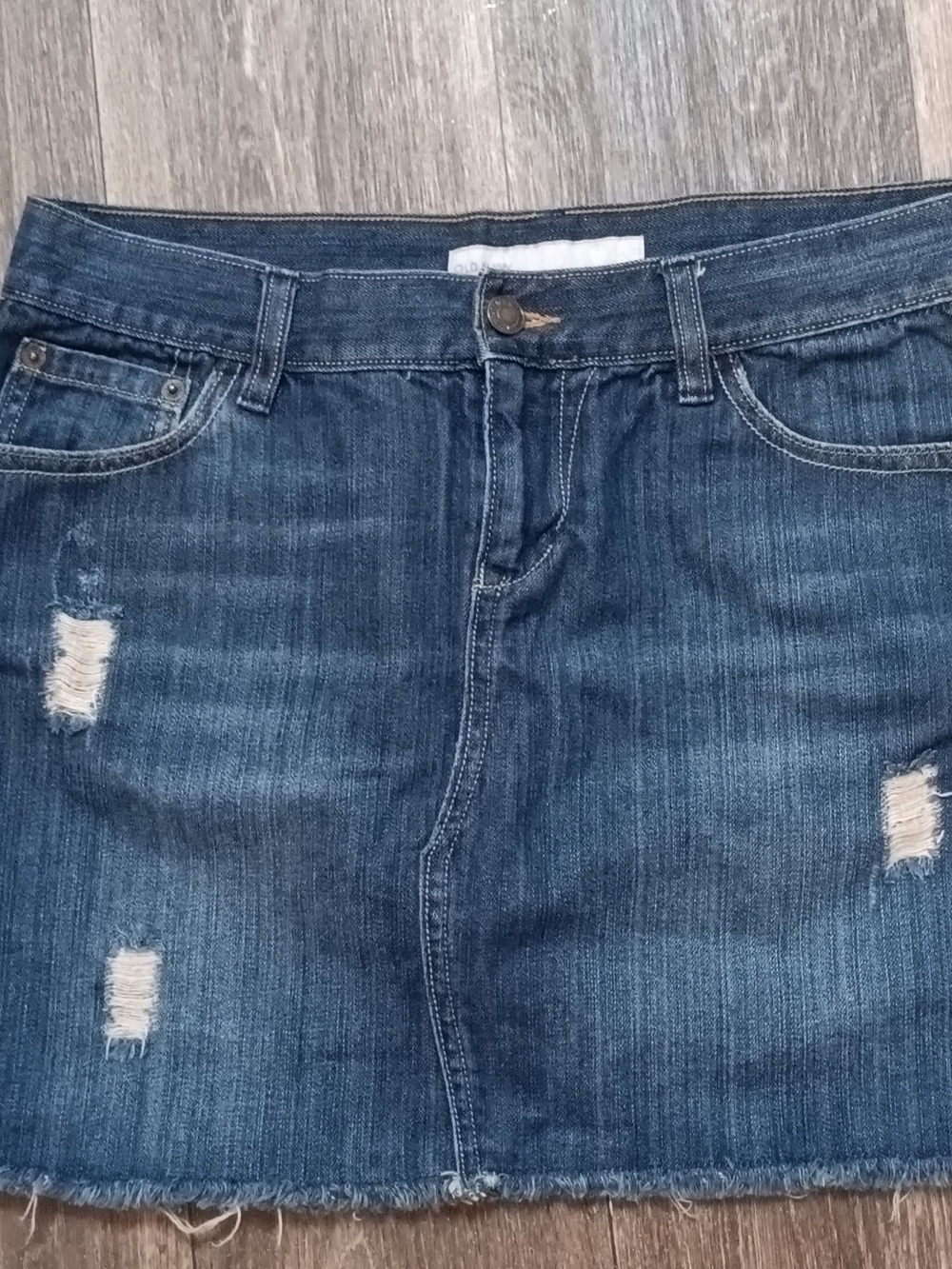 Women's Distressed Denim Mini Skirt - Blue